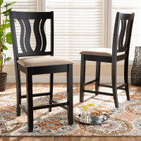 Baxton Studio RH338P-SandDark Brown-PC Baxton Studio Fenton Modern and Contemporary Transitional Sand Fabric Upholstered and Dark Brown Finished Wood 2-Piece Counter Stool Set